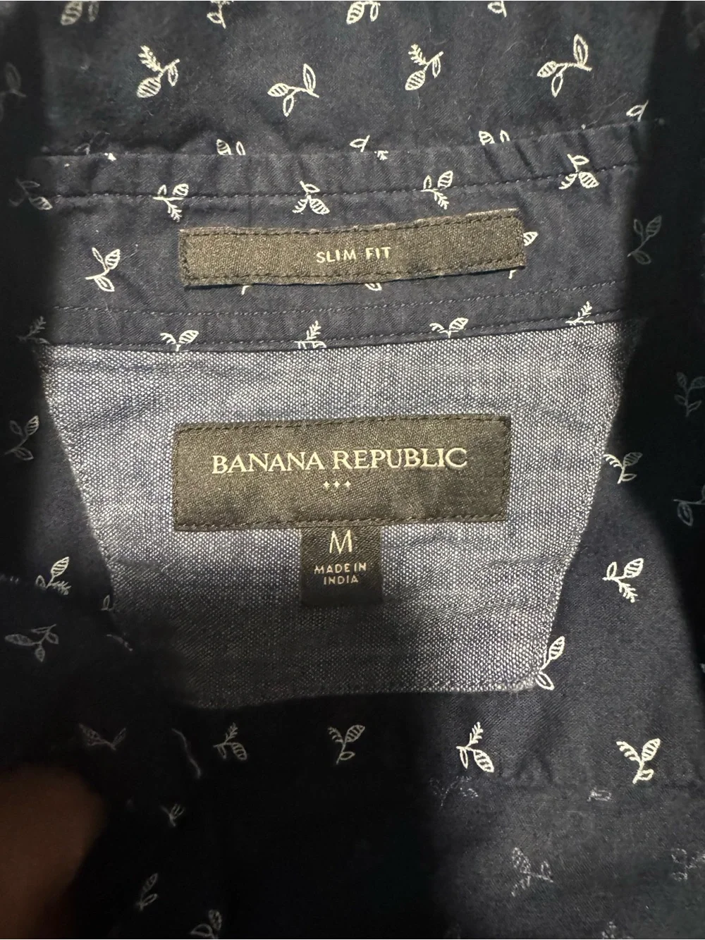 Banana Republic Navy Blue Button-Down Shirt with White Micro Print